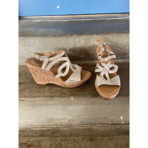 B.O.C By Born Shoes - B.O.C. Jayna Strappy Gold leather slingback wedge sandal